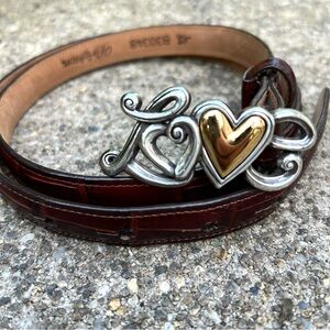 Vintage BRIGHTON Women Brown Mock Croc Skinny Leather Belt LOVE Heart Buckle 90s